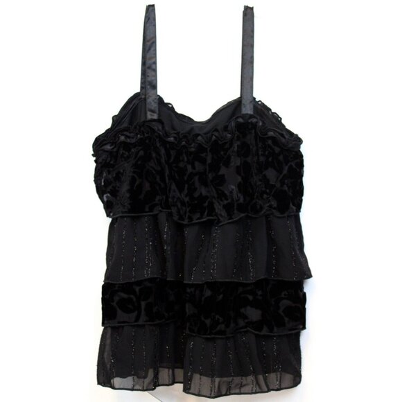 Early 00s VTG Justice Black 2pc Outfit sz 18 NWT Tank Top Layered Pants Velvet - Picture 6 of 13